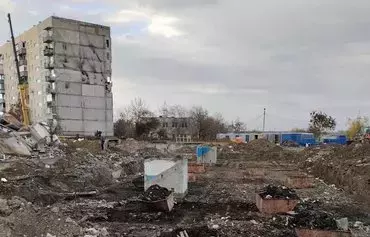 The present-day ruins of Gennady's apartment building. The occupation authorities initially promised to repair the building. However, as of this fall even the foundation is gone. [Gennady's personal archive]