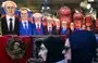 
People walk past traditional Russian matryoshka dolls -- bearing Russian and Soviet leaders (from left) Vladimir Putin, Dmitry Medvedev, Boris Yeltsin, Mikhail Gorbachev, Konstantin Chernenko, Yuri Andropov, Leonid Brezhnev, Nikita Khrushchev, Joseph Stalin and Vladimir Lenin -- displayed in a gift shop in Moscow on December 16, 2018. [Vasily Maximov/AFP]        