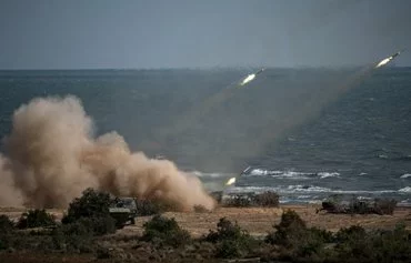 Rockets take off at the Turali range in Dagestan, southern Russia, September 23, 2020, during the Caucasus-2020 military drills. [Dimitar Dilkoff/AFP]