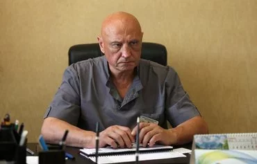 Ivan Tsyganok, director of the Perinatal Center of Pokrovsk, Donetsk province, is pictured in his office on July 20. [Anatolii Stepanov/AFP]